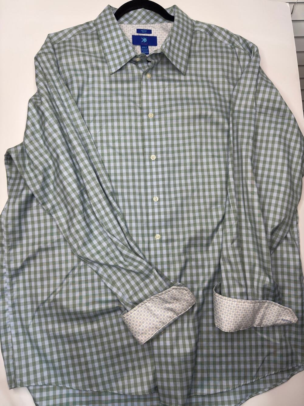 Egara Mens 2XL Blue Green Checkered Button Up Shirt Long Sleeve Non Iron